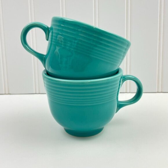 Fiesta HLC Homer Laughlin Set of 2 Coffee Teacup Mugs Turquoise Made in USA - Picture 9 of 15